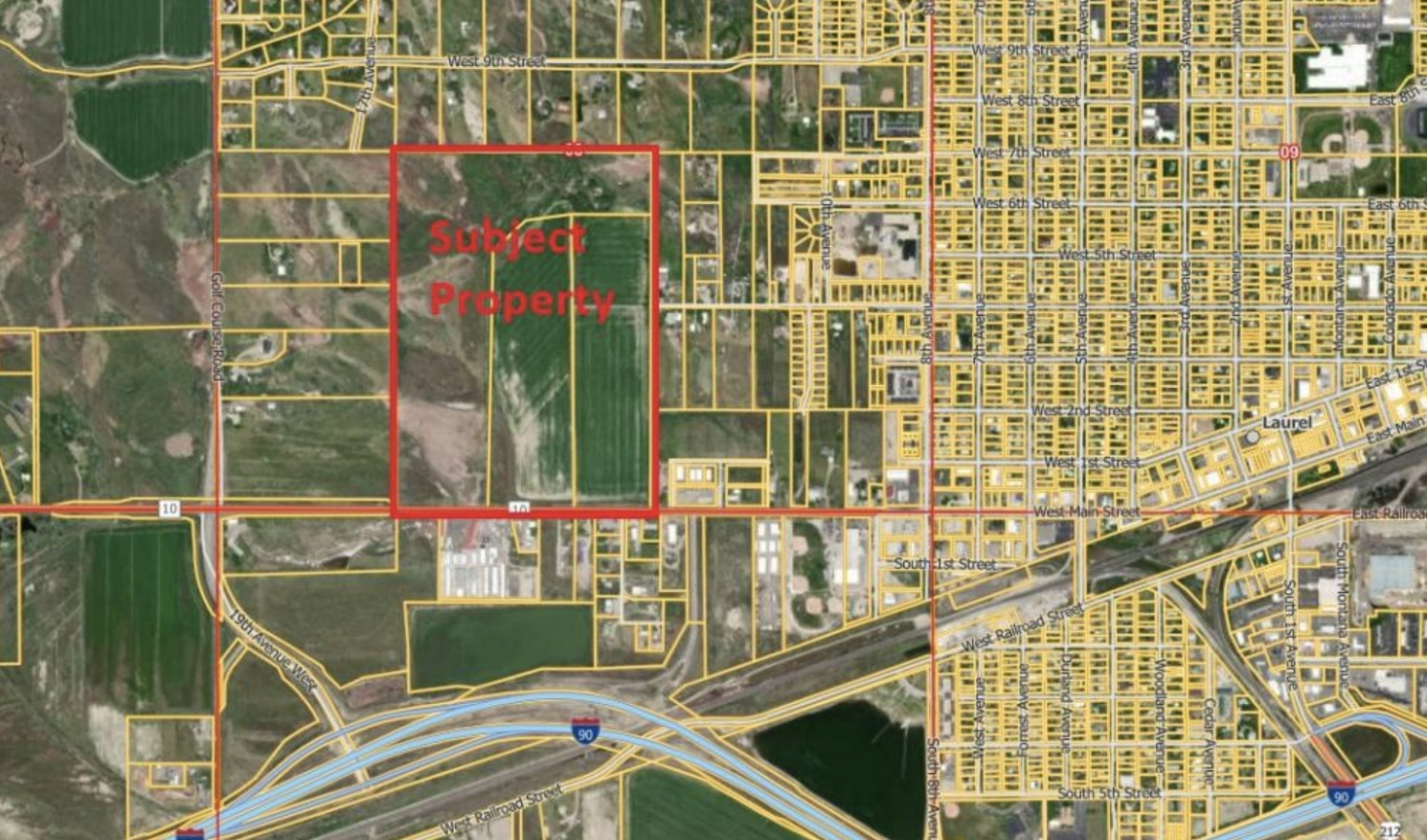 Map showing the proposed facility site (outlined in red) on the western edge of Laurel, immediately adjacent to the city and near West Elementary School