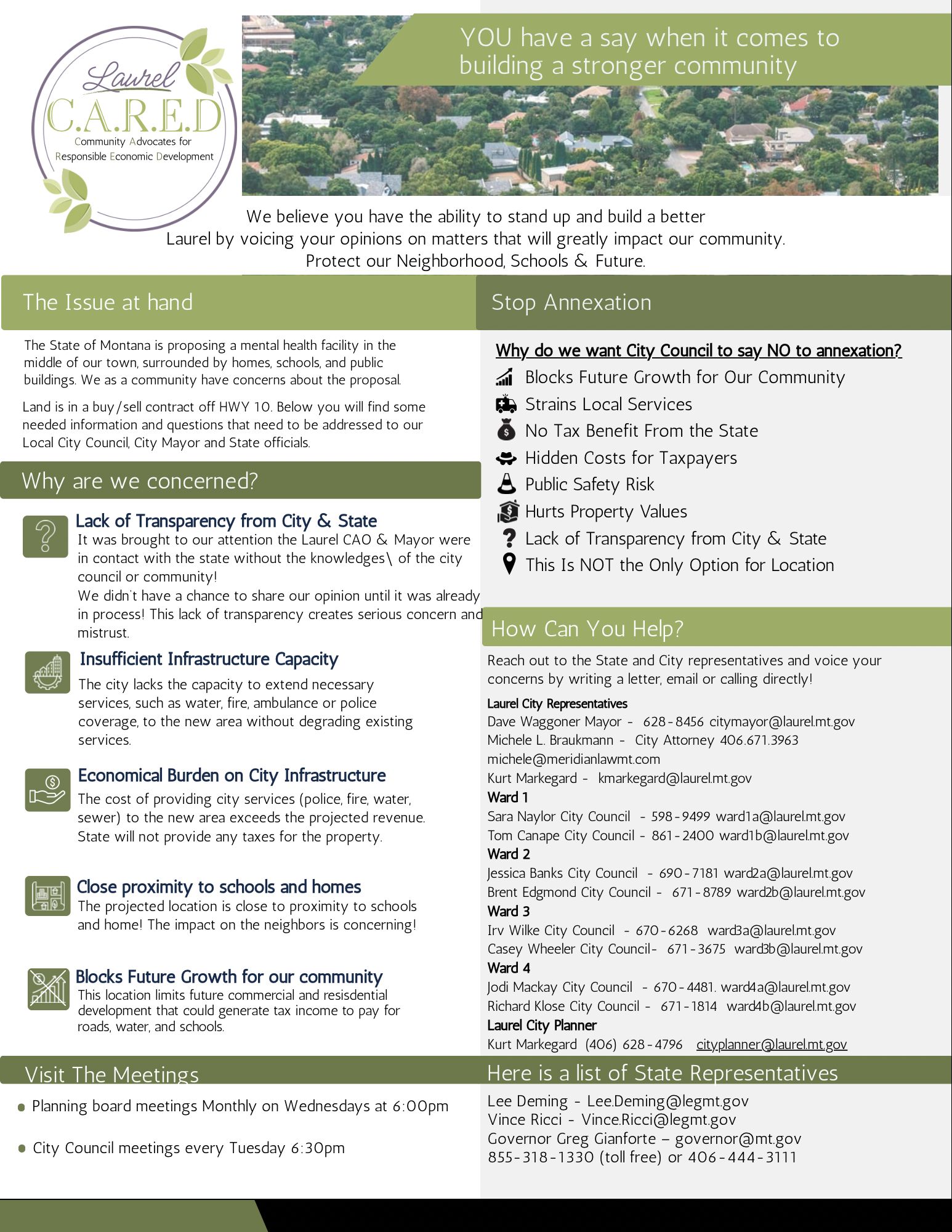 Laurel C.A.R.E.D. community flyer about the proposed facility